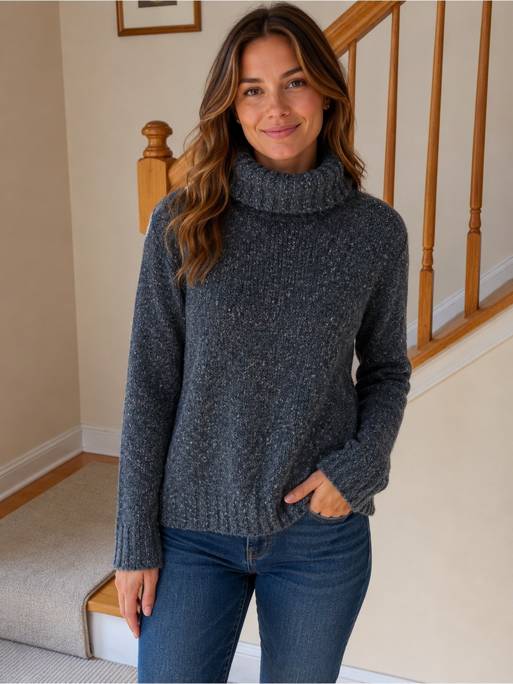 Women’s Dark Olive Ribbed Turtleneck Sweater – Cozy Knit